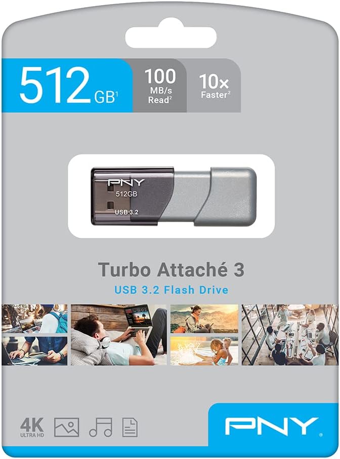 PNY محرك فلاش USB 3.2 Turbo Attache 3 سعة 512 جيجابايت بسرعة 100 ميجابايت/ثانية، فضي (عبوة من 1) - Image 4